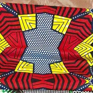 Blue red yellow W African Ankara 3 meter fabric material